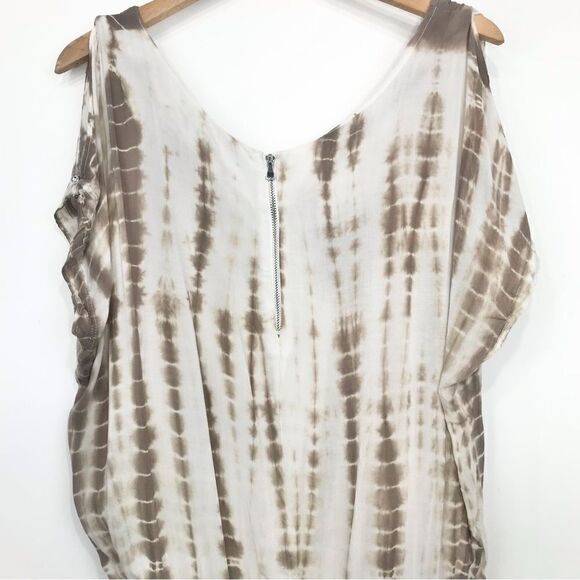 Charlotte Tarantola Tan White Tie Dye Sleeveless Drawstring Waist Romper - Picture 6 of 13
